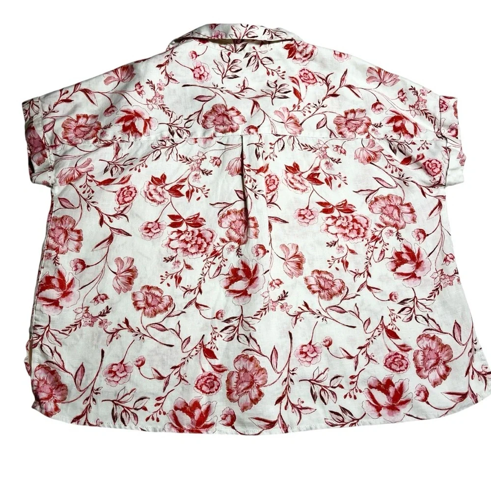 Cynthia Rowley 100% Linen Short Sleeve Floral Top Size M - Picture 4 of 11